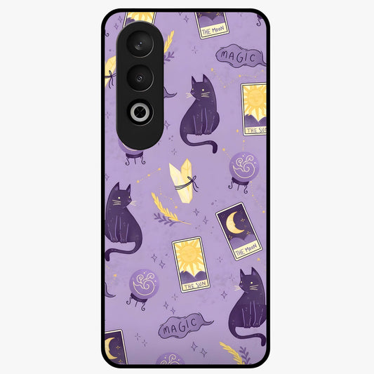 Humble Magic Cats Glass Case for 1+Nord CE 4 showing full back design in clean flat view with whimsical cat artwork and glossy glass finish.