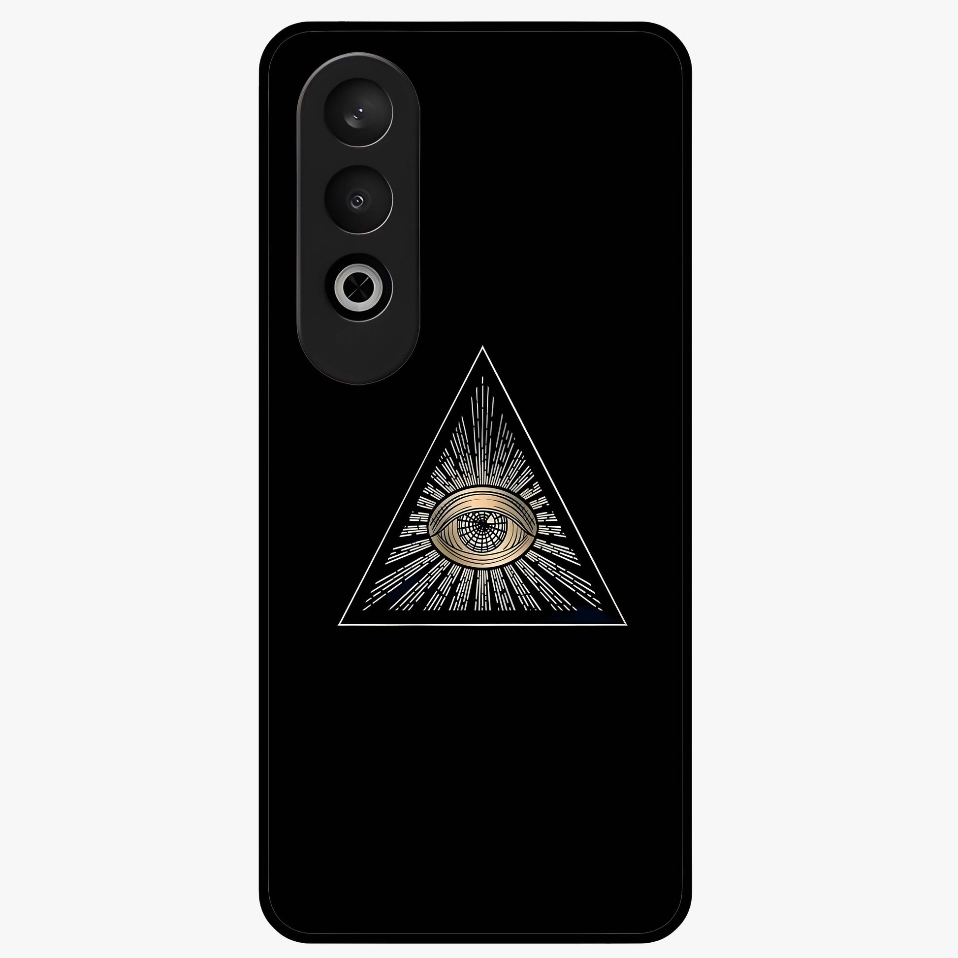 Illuminati Evil Glass Case for 1+Nord CE 4 showing full back design in clean flat view with bold symbolic artwork and glossy glass finish.