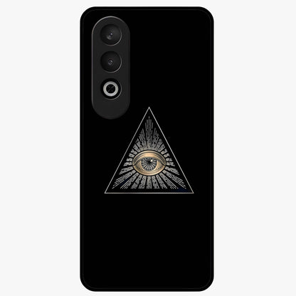 Illuminati Evil Glass Case for 1+Nord CE 4 showing full back design in clean flat view with bold symbolic artwork and glossy glass finish.
