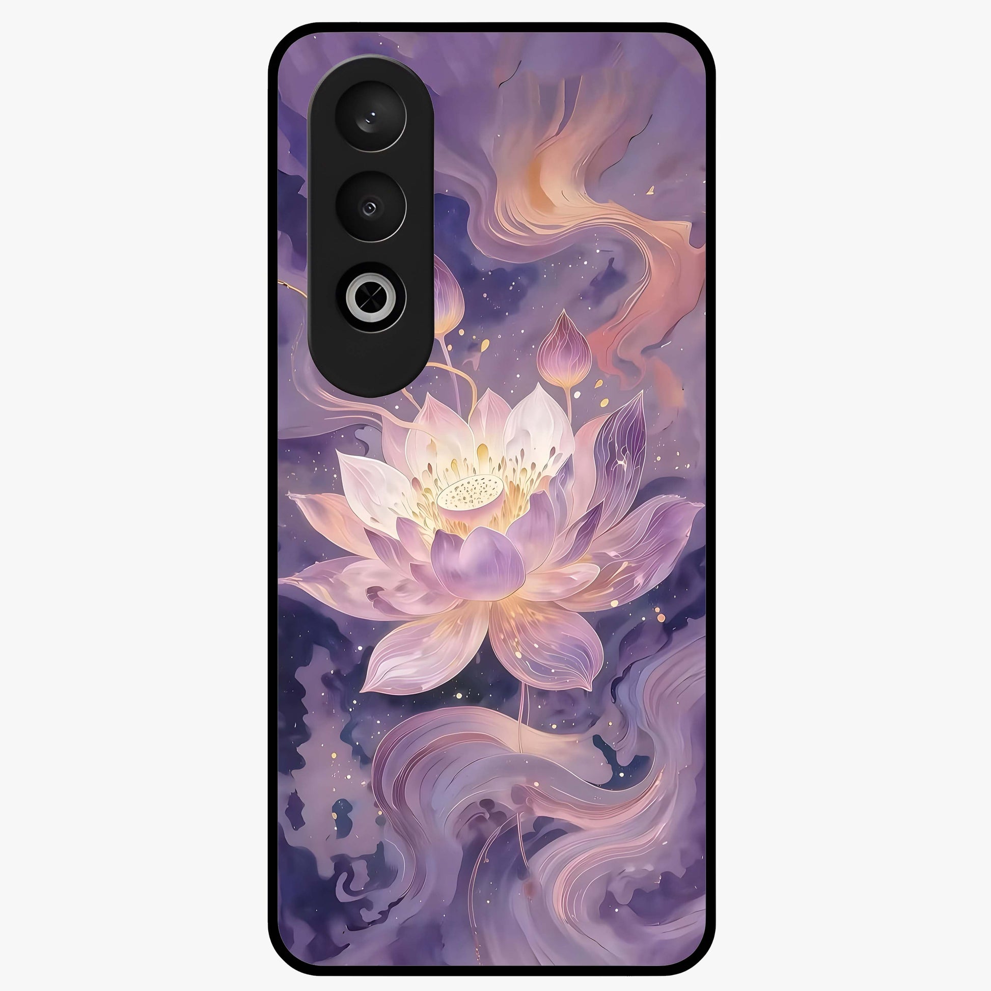 Lavender Lotus Muse Glass Case for 1+Nord CE 4 elegant front view featuring lotus artwork in calming lavender tones