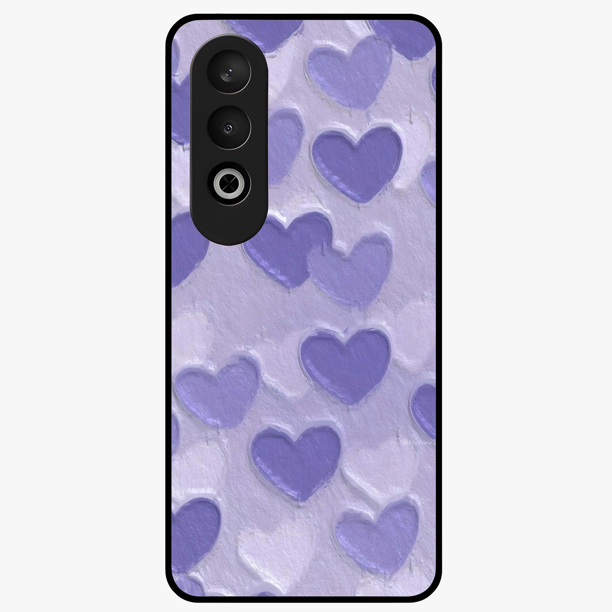 Lavender Paper Hearts Glass Case for 1+Nord CE 4 cute front view featuring layered heart artwork in soft lavender tones