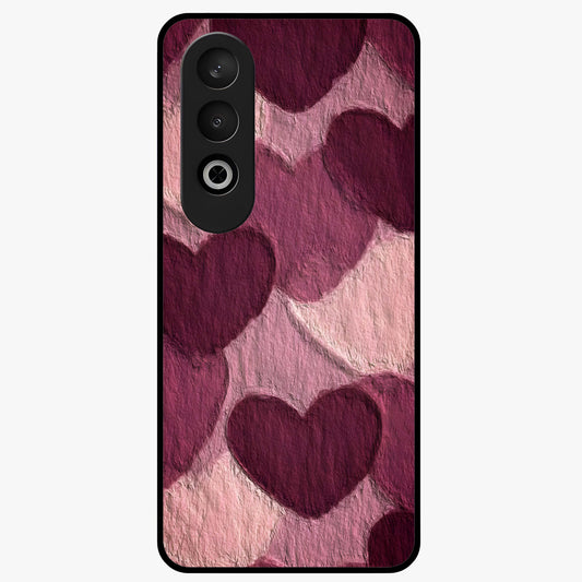 Layered Paper Hearts Glass Case for 1+Nord CE 4 charming front view featuring dimensional paper style heart artwork