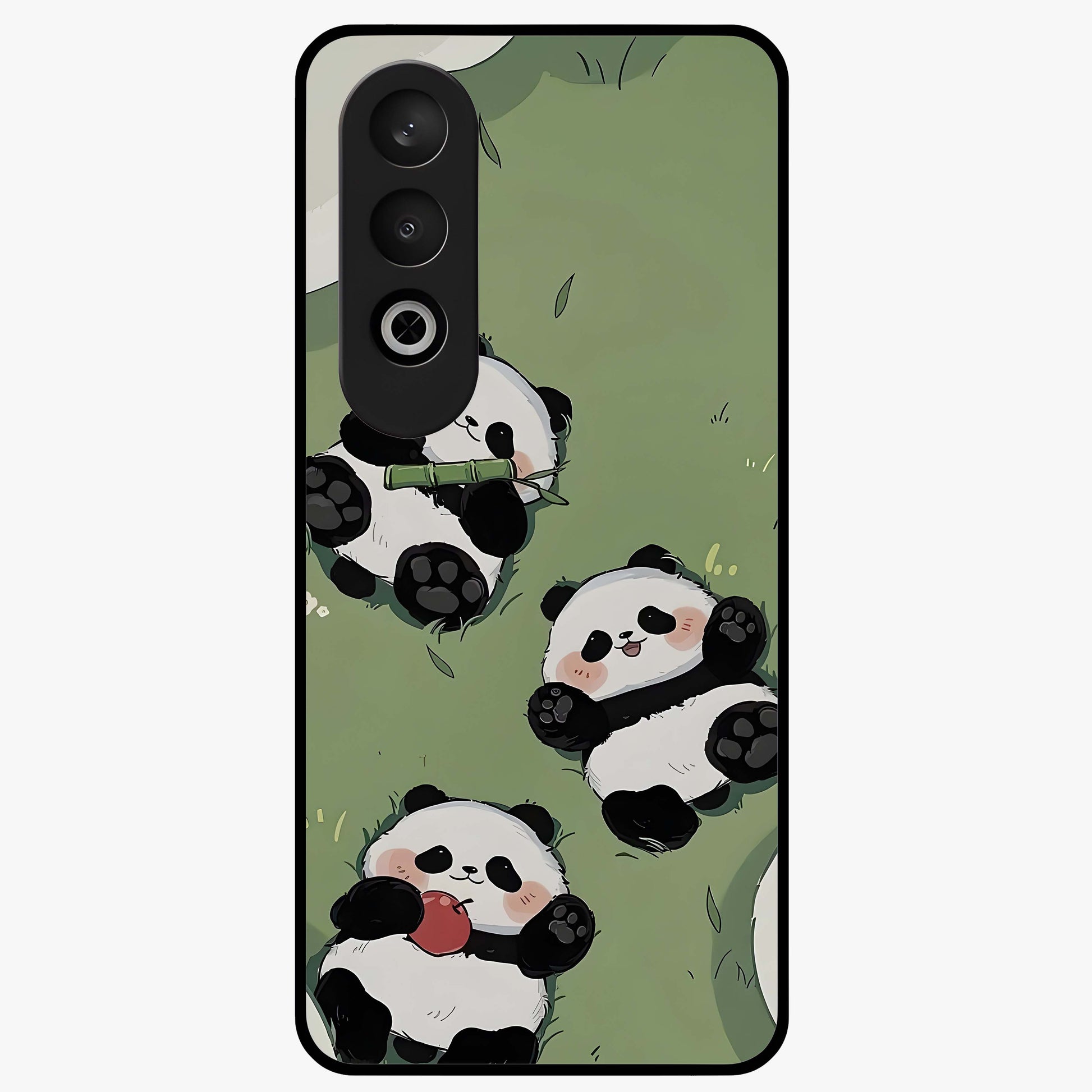 Lazy Panda Picnic Glass Case for 1+Nord CE 4 adorable front view featuring playful panda picnic themed artwork