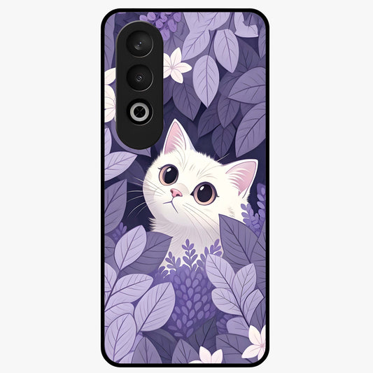 Lilac Hide Peek Cat Glass Case for 1+Nord CE 4 adorable front view featuring playful cat artwork in lilac tones