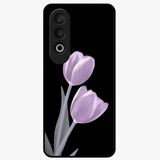 Lilac Tulip Flowers Glass Case for 1+Nord CE 4 elegant front view featuring tulip floral artwork in soft lilac tones