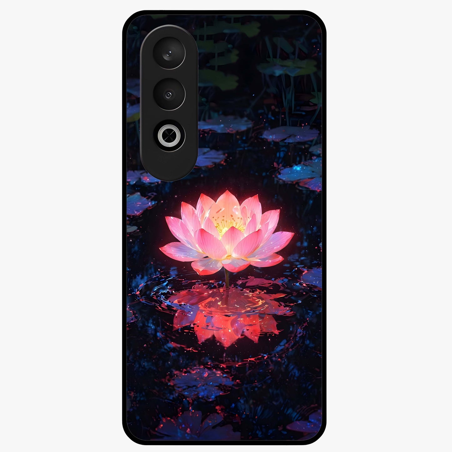 Luminous Lotus Glow Glass Case for 1+Nord CE 4 radiant front view featuring glowing lotus artwork
