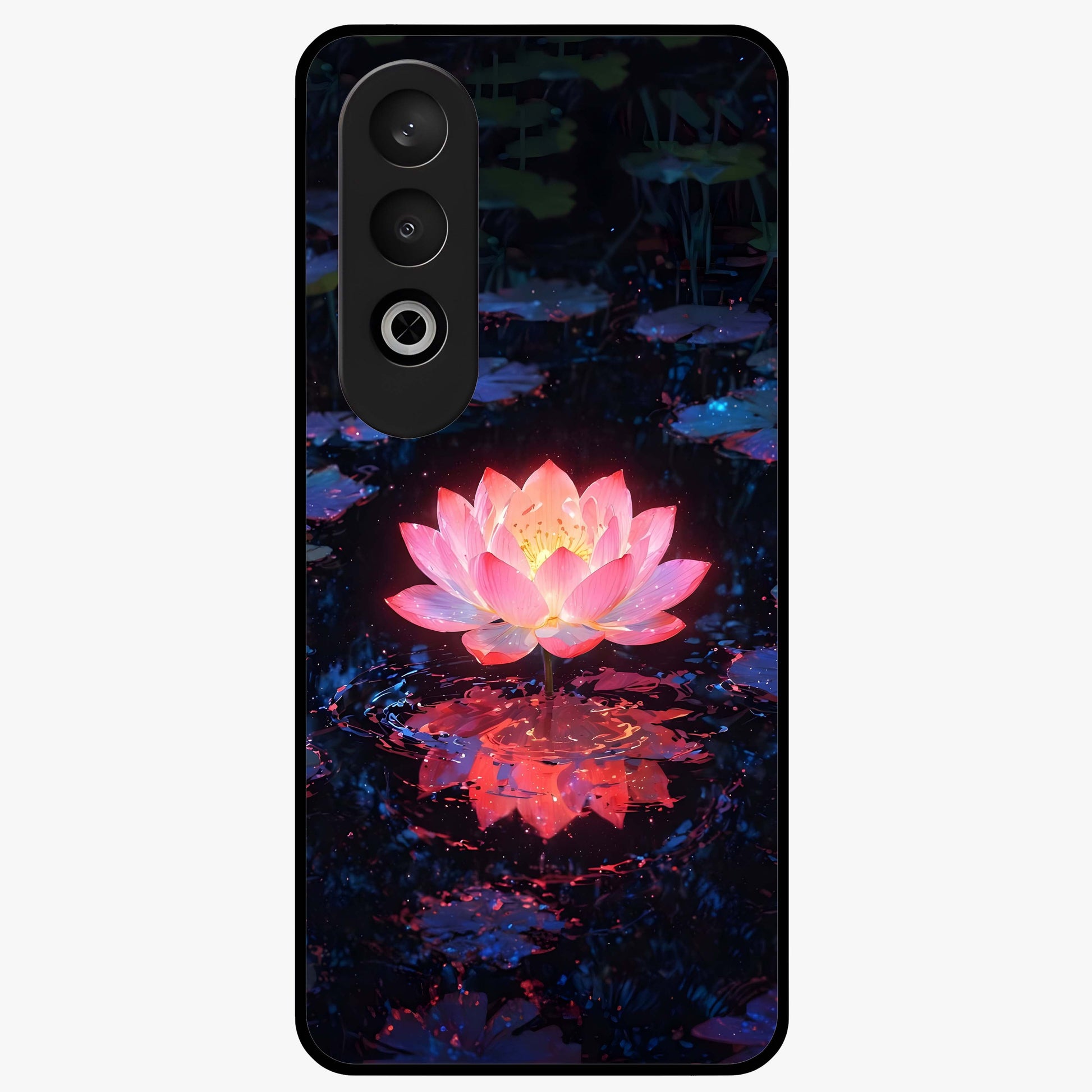 Luminous Lotus Glow Glass Case for 1+Nord CE 4 radiant front view featuring glowing lotus artwork