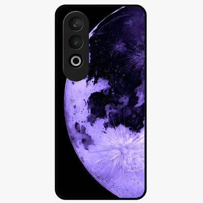 Lunar Glow in Violet Glass Case for 1+Nord CE 4 dreamy front view featuring glowing moon artwork in violet tones
