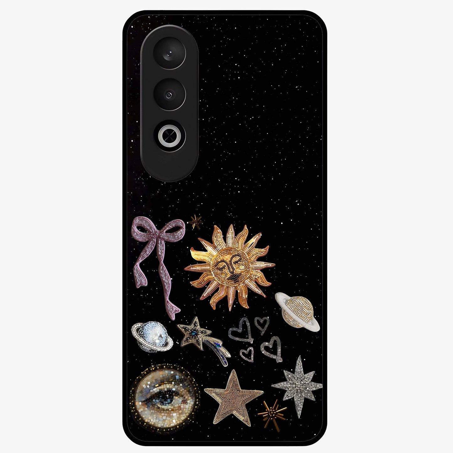 Magical Jewelry Vibe Glass Case for 1+Nord CE 4 glamorous front view featuring jewel inspired artistic artwork