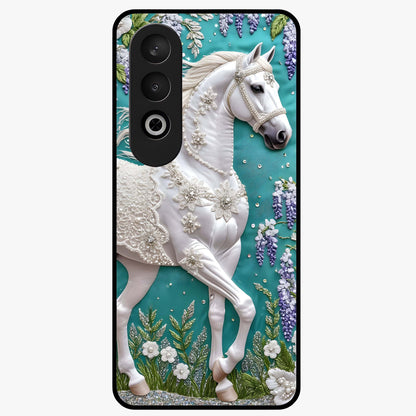 Majestic Floral Stallion Glass Case for 1+Nord CE 4 powerful front view featuring horse artwork blended with floral detailing
