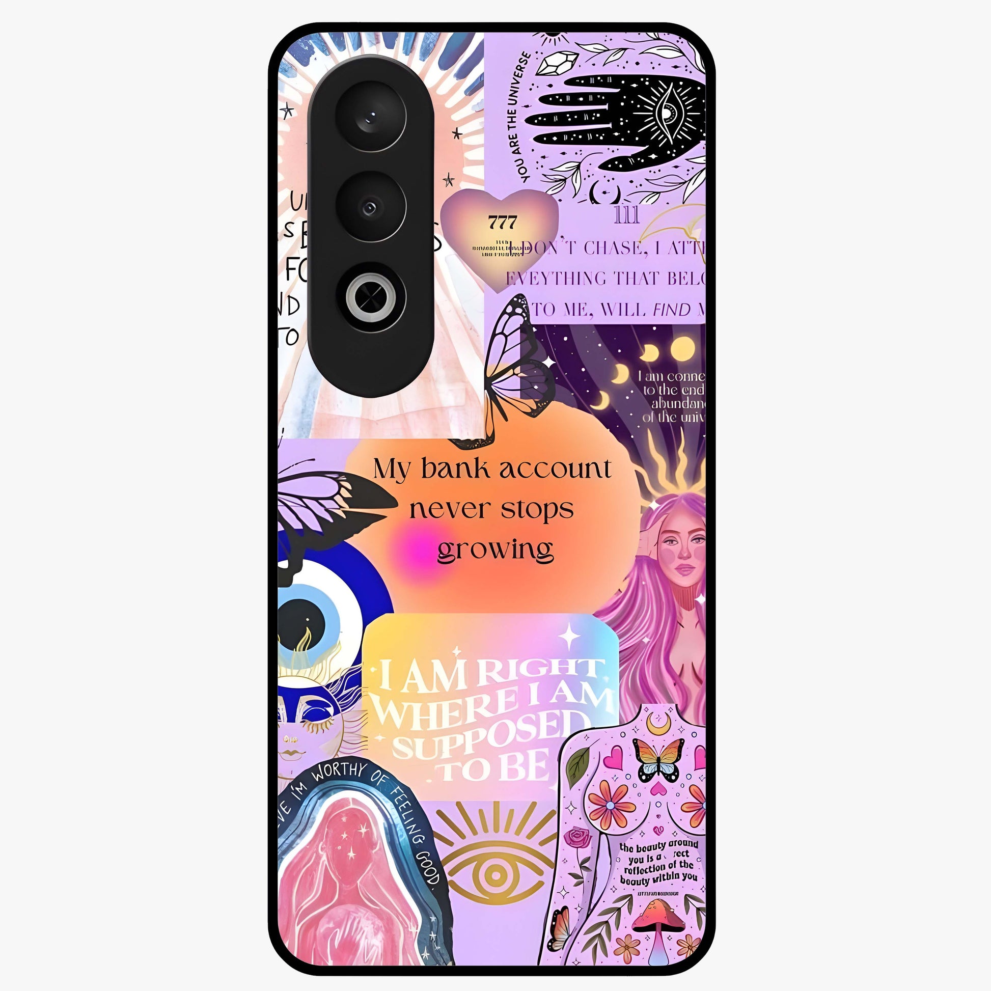 Manifestation Collage Glass Case for 1+Nord CE 4 creative front view featuring aesthetic vision board collage artwork