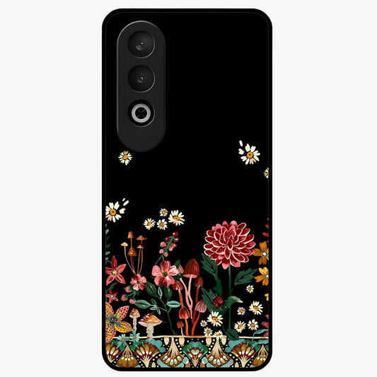 Midnight Bloom Pattern Glass Case for 1+Nord CE 4 elegant front view featuring floral artwork on deep night background
