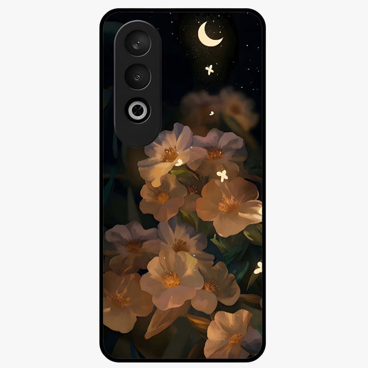 Midnight Bloom Trail Glass Case for 1+Nord CE 4 artistic front view featuring flowing floral trail artwork in dark tones