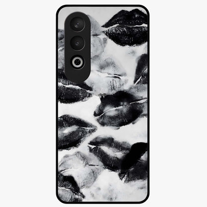 Midnight Kiss Marks Glass Case for 1+Nord CE 4 bold front view featuring romantic kiss mark artwork on dark background