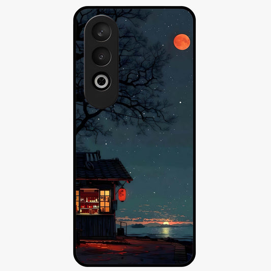 Midnight Lantern Glow Glass Case for 1+Nord CE 4 serene front view featuring glowing lantern artwork under night sky