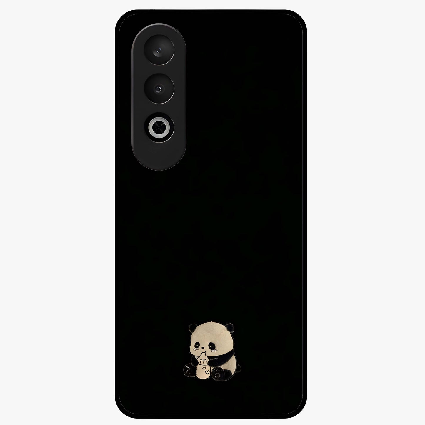 Midnight Panda Love Glass Case for 1+Nord CE 4 adorable front view featuring cute panda artwork on dark background