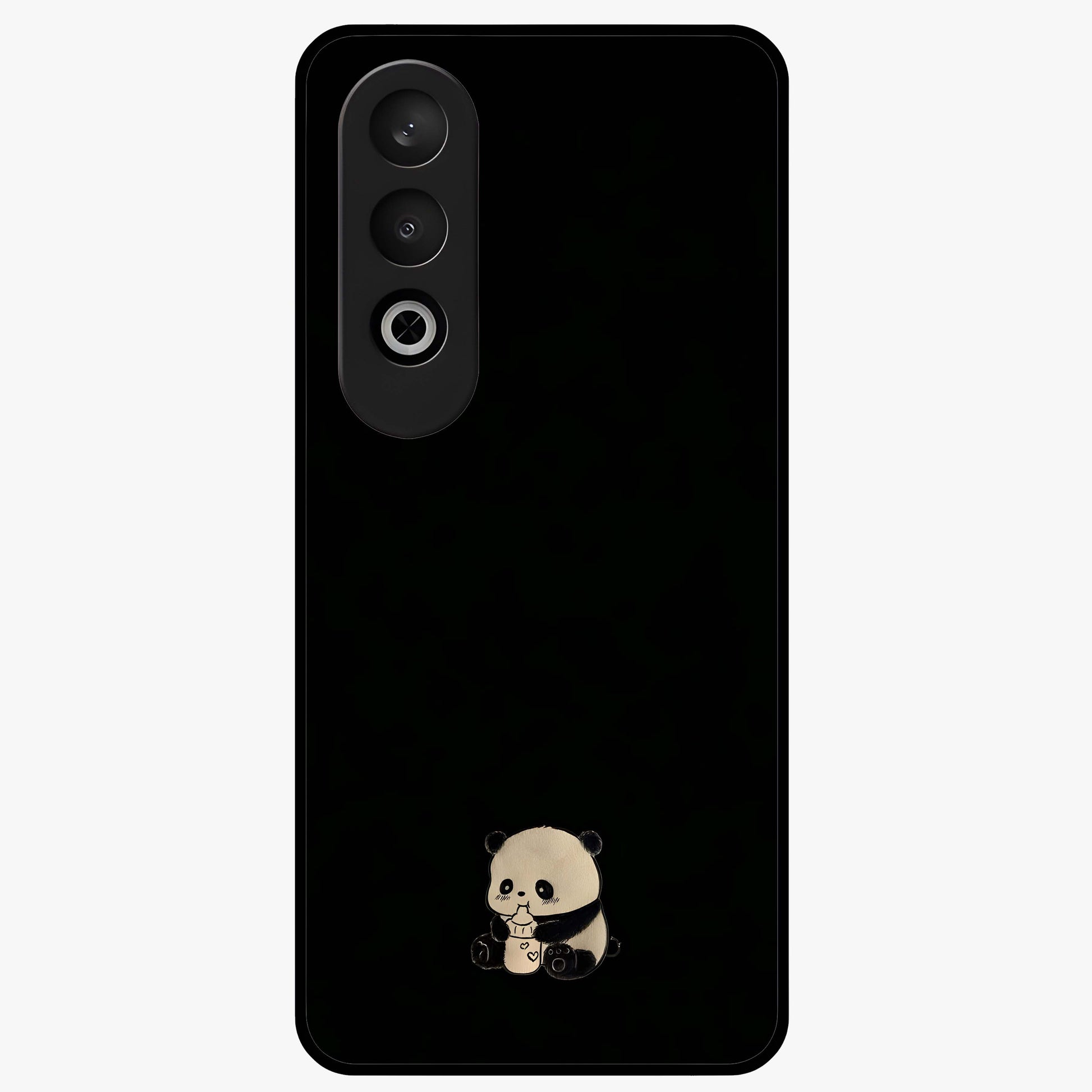 Midnight Panda Love Glass Case for 1+Nord CE 4 adorable front view featuring cute panda artwork on dark background