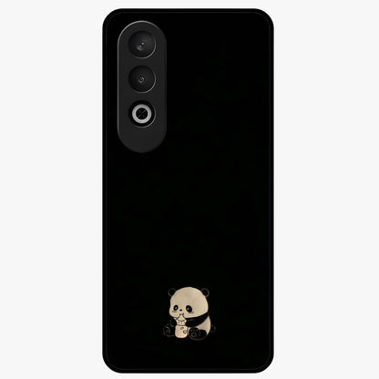 Midnight Panda Love Glass Case for 1+Nord CE 4 adorable front view featuring cute panda artwork on dark background