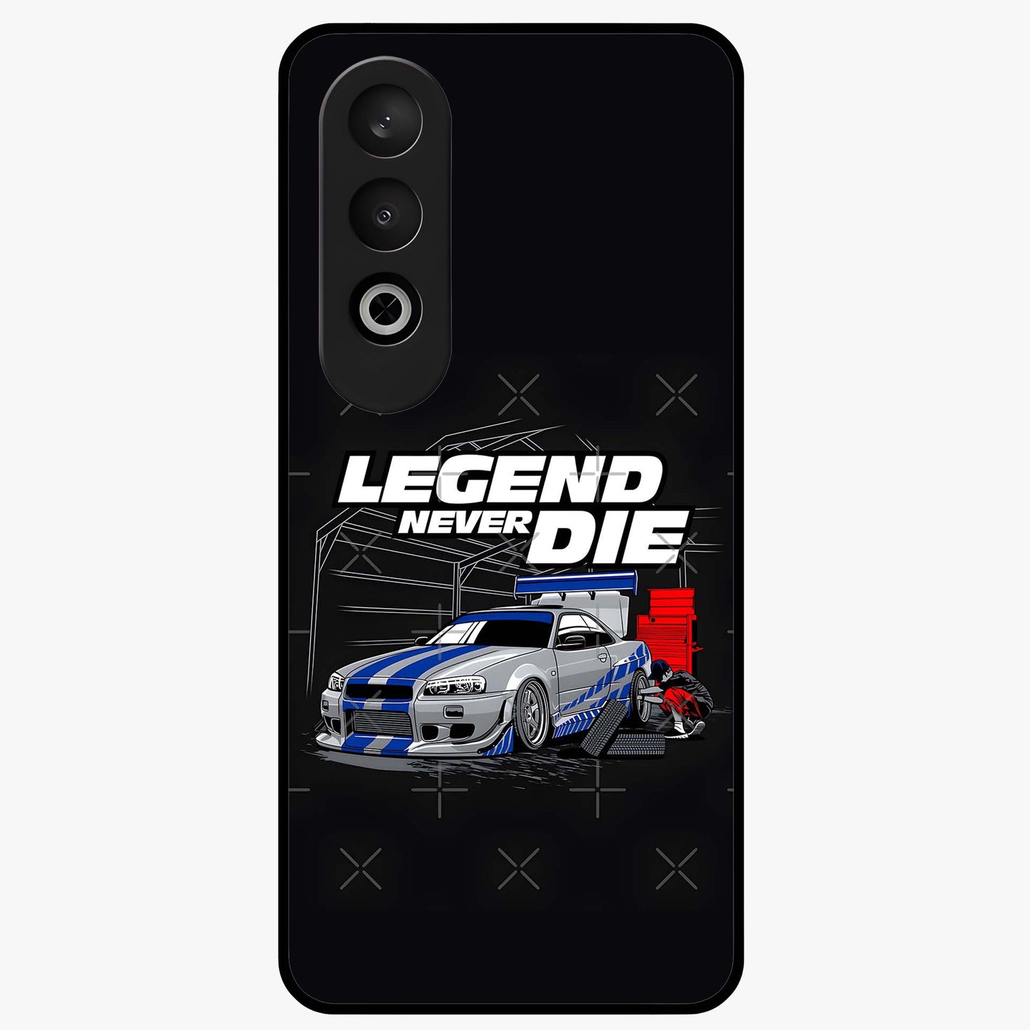 Midnight Racing Legacy Glass Case for 1+Nord CE 4 bold front view featuring racing inspired artwork in dark tones