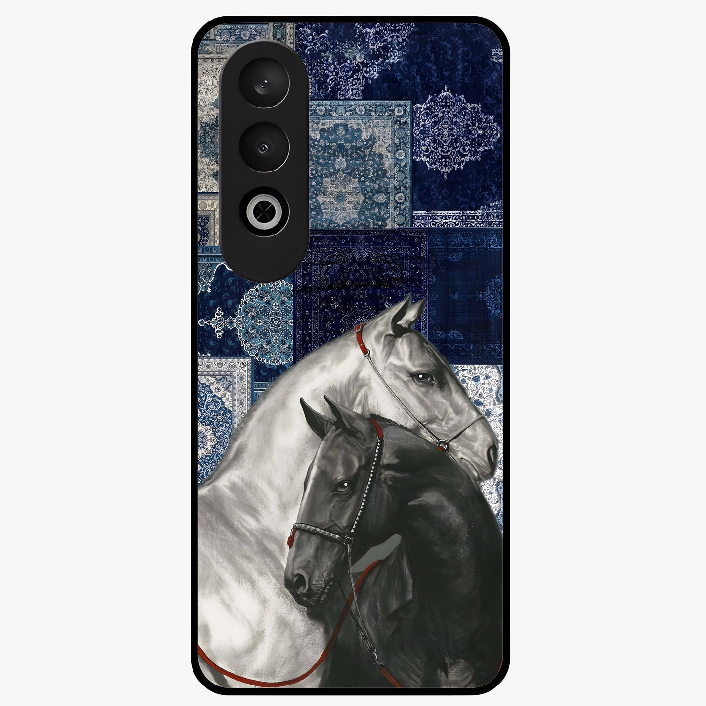 Midnight Stallion Blues Glass Case for 1+Nord CE 4 powerful front view featuring horse artwork in deep blue night tones