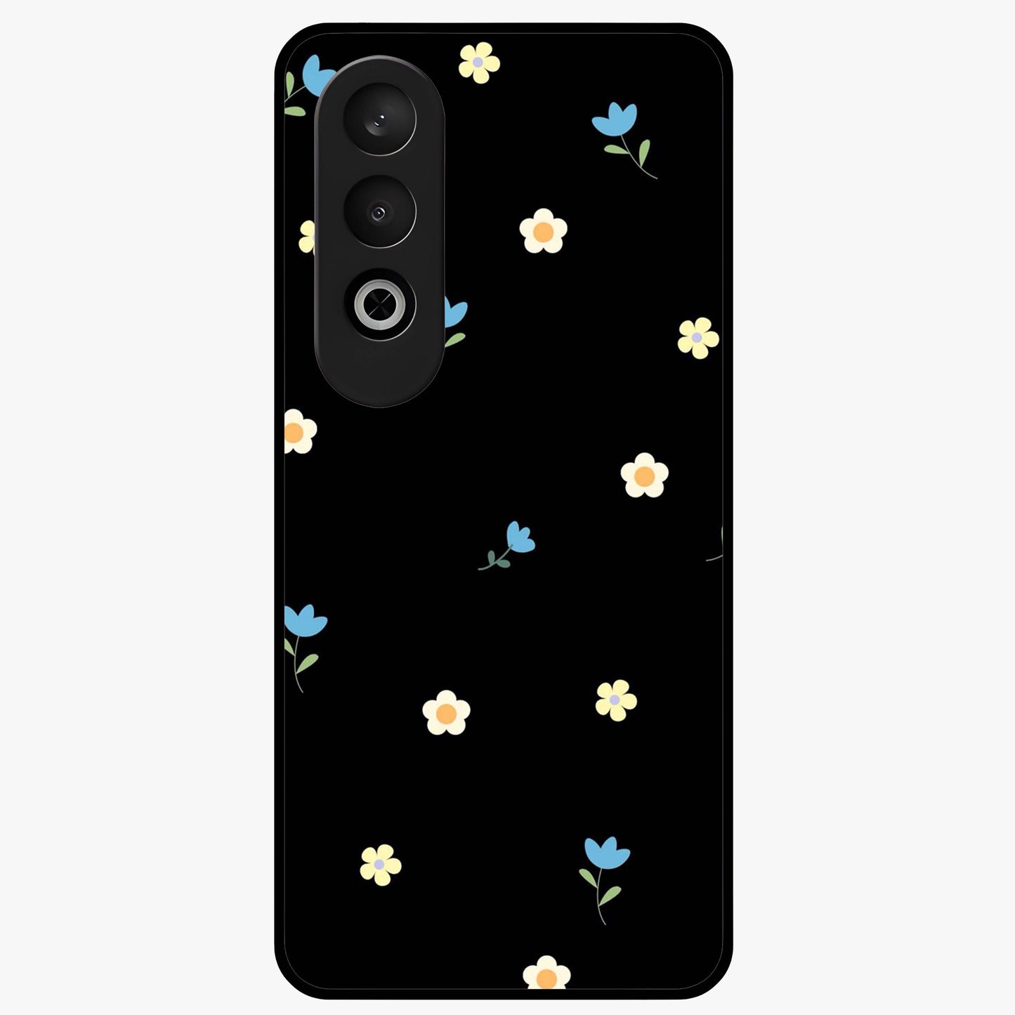 Minimalistic Blue With White Flower Pattern Glass Case for 1+Nord CE 4 fresh front view featuring white floral artwork on blue background