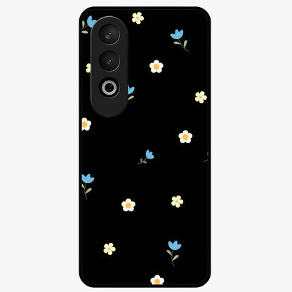 Minimalistic Blue With White Flower Pattern Glass Case for 1+Nord CE 4 fresh front view featuring white floral artwork on blue background