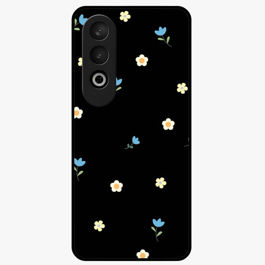 Minimalistic Blue With White Flower Pattern Glass Case for 1+Nord CE 4 fresh front view featuring white floral artwork on blue background