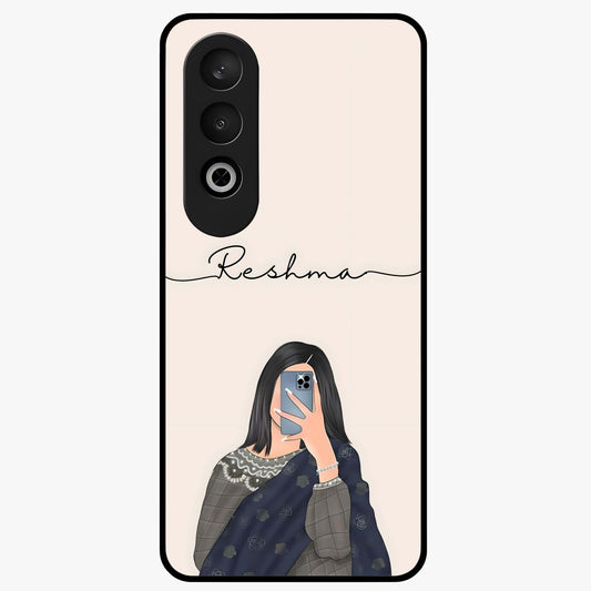 Mirror Mood Muse With Custom Name Glass Case for 1+Nord CE 4 stylish front view featuring aesthetic artwork with personalized name detail