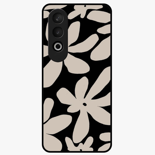 Monochrome Petal Dance Glass Case for 1+Nord CE 4 artistic front view featuring black and white floral artwork