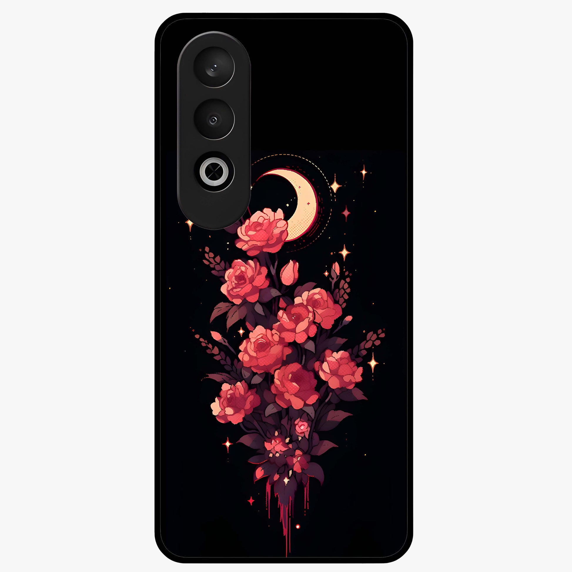 Moonlit Floral Elegance Glass Case for 1+Nord CE 4 graceful front view featuring sophisticated floral artwork on dark backdrop