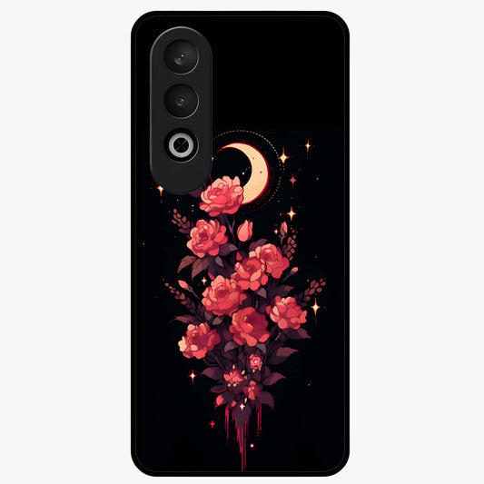 Moonlit Floral Elegance Glass Case for 1+Nord CE 4 graceful front view featuring sophisticated floral artwork on dark backdrop