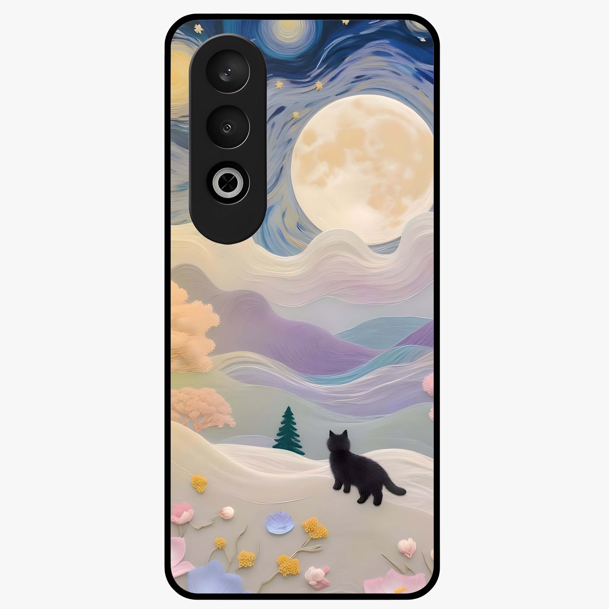 Moonlit Petal Path Glass Case for 1+Nord CE 4 artistic front view featuring floral pathway artwork under soft moonlight