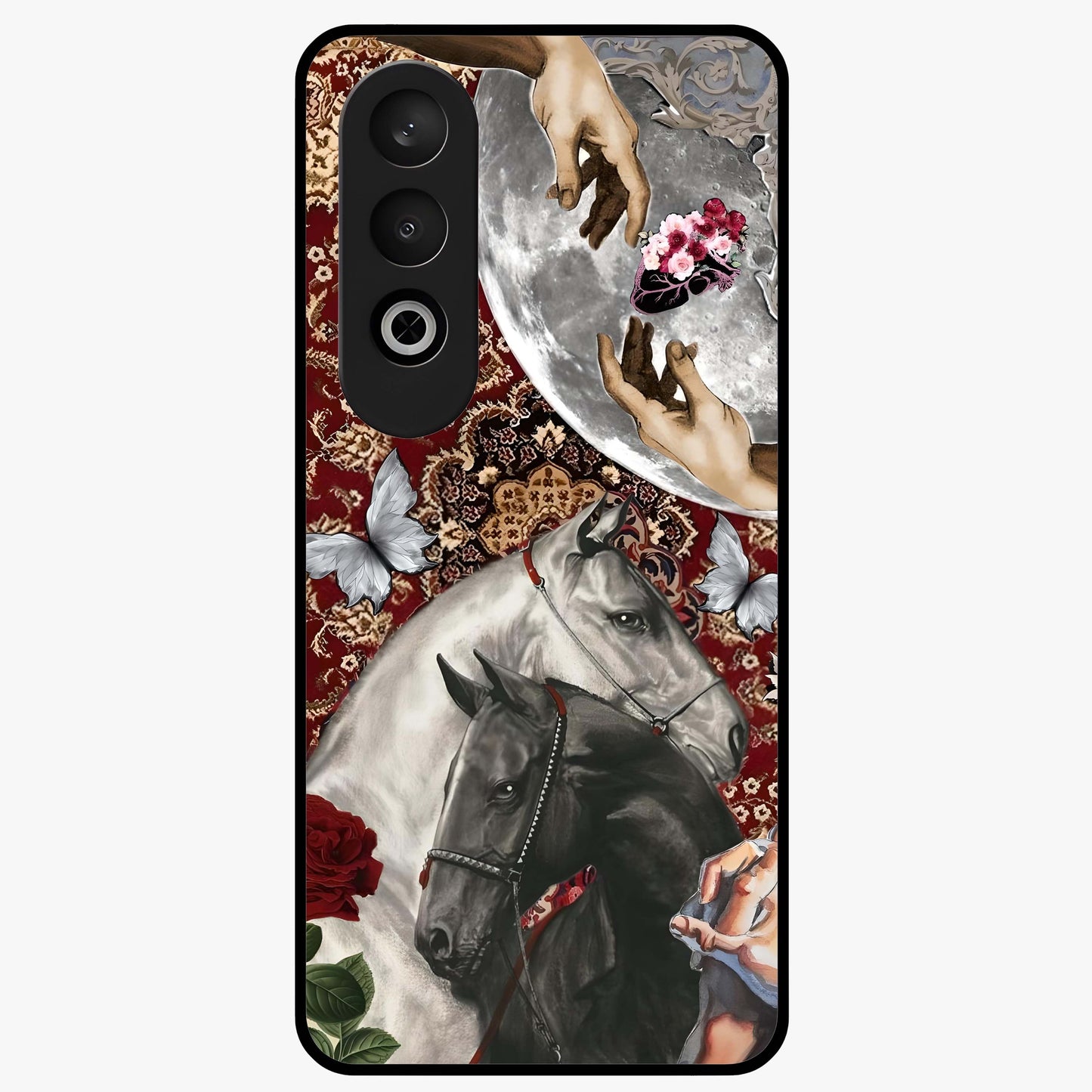 Moonlit Royal Stallion Glass Case for 1+Nord CE 4 majestic front view featuring horse artwork under glowing moonlight