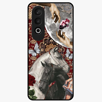 Moonlit Royal Stallion Glass Case for 1+Nord CE 4 majestic front view featuring horse artwork under glowing moonlight