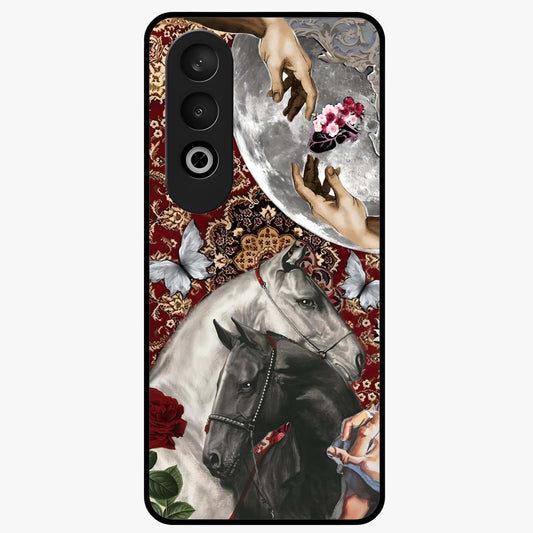 Moonlit Royal Stallion Glass Case for 1+Nord CE 4 majestic front view featuring horse artwork under glowing moonlight