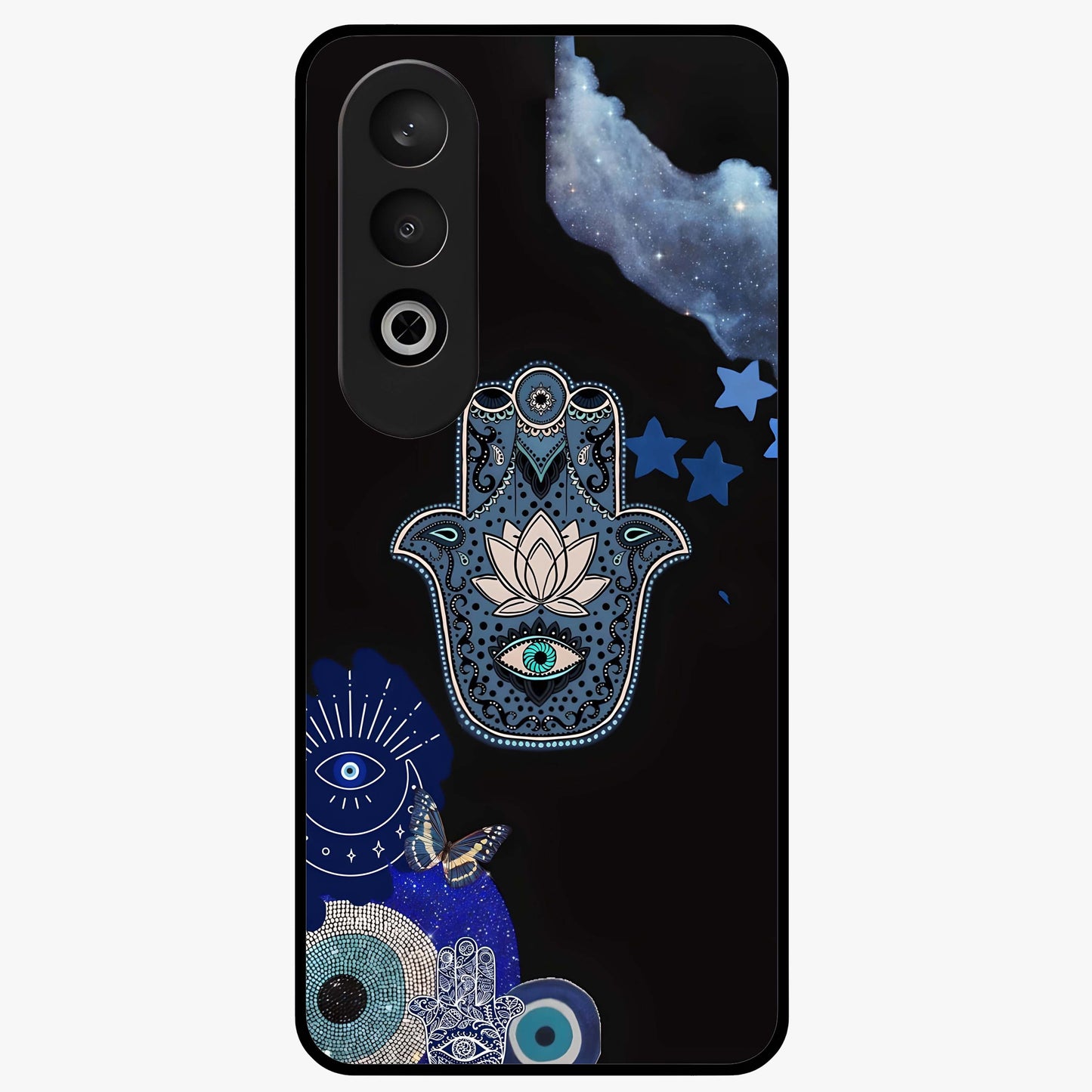 Mystic Hand Aura Glass Case for 1+Nord CE 4 artistic front view featuring hand symbol artwork with glowing aura tones