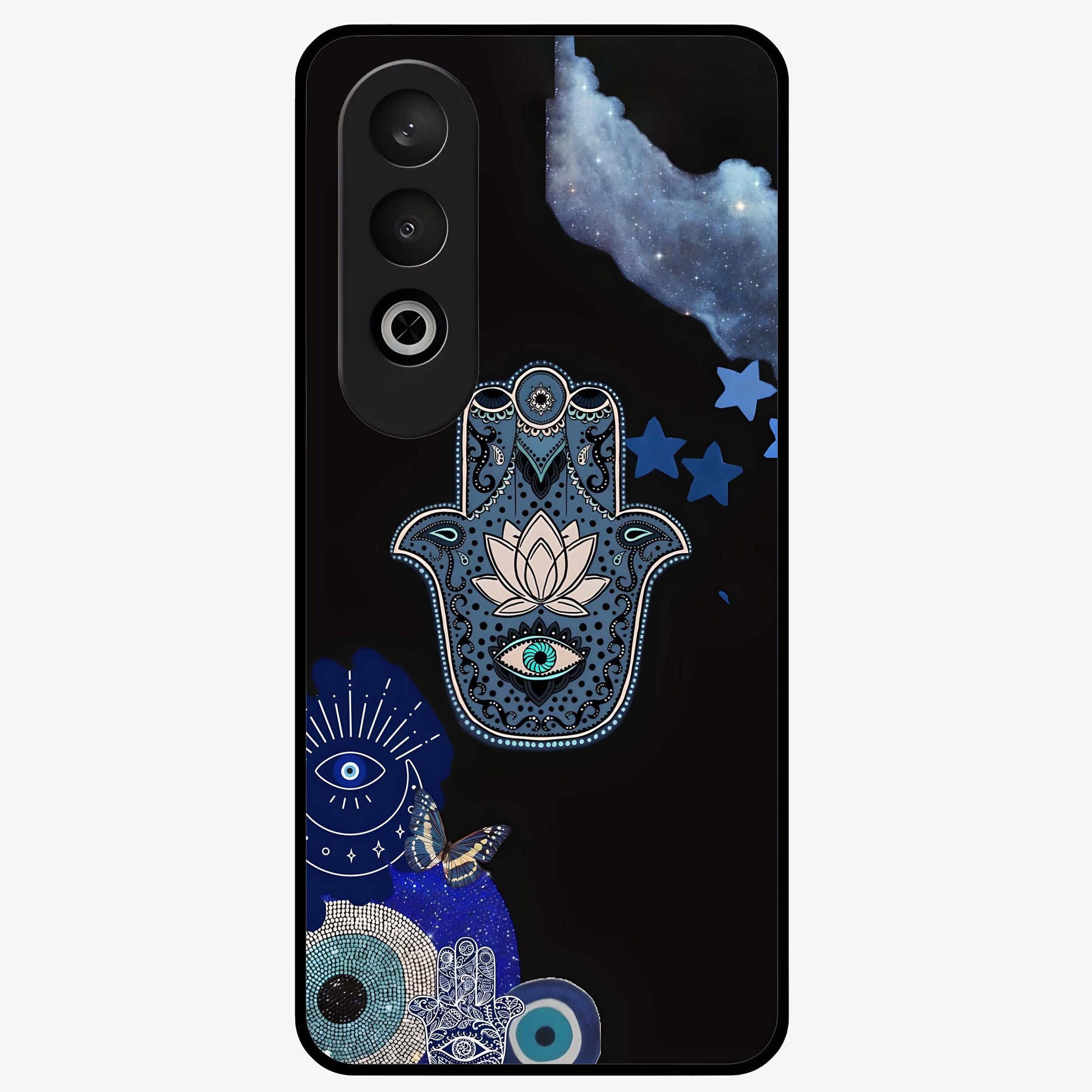 Mystic Hand Aura Glass Case for 1+Nord CE 4 artistic front view featuring hand symbol artwork with glowing aura tones