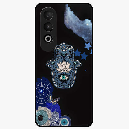 Mystic Hand Aura Glass Case for 1+Nord CE 4 artistic front view featuring hand symbol artwork with glowing aura tones