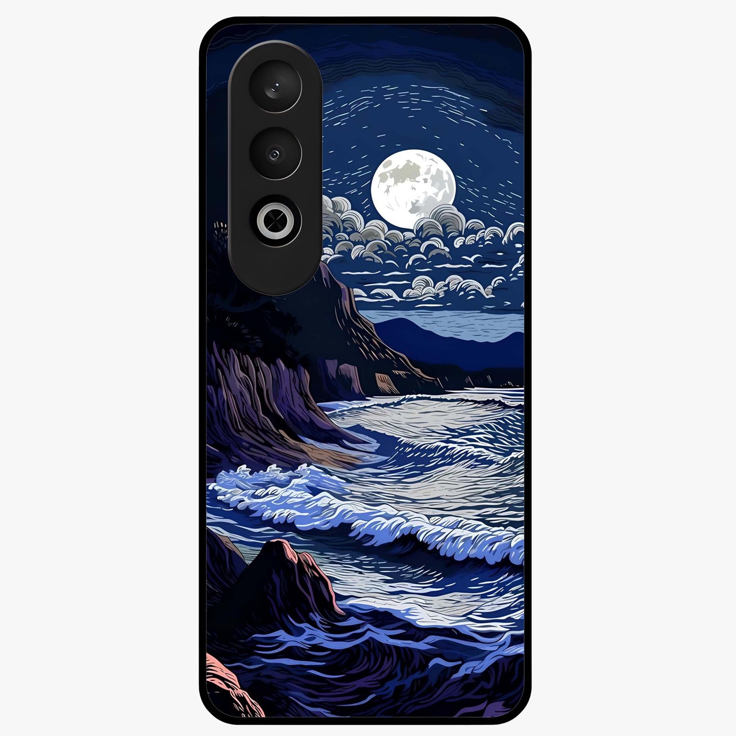 Night Moon Scenery Pattern Glass Case for 1+Nord CE 4 serene front view featuring moonlit landscape pattern artwork