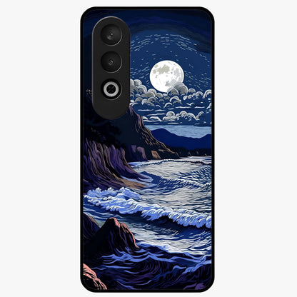 Night Moon Scenery Pattern Glass Case for 1+Nord CE 4 serene front view featuring moonlit landscape pattern artwork
