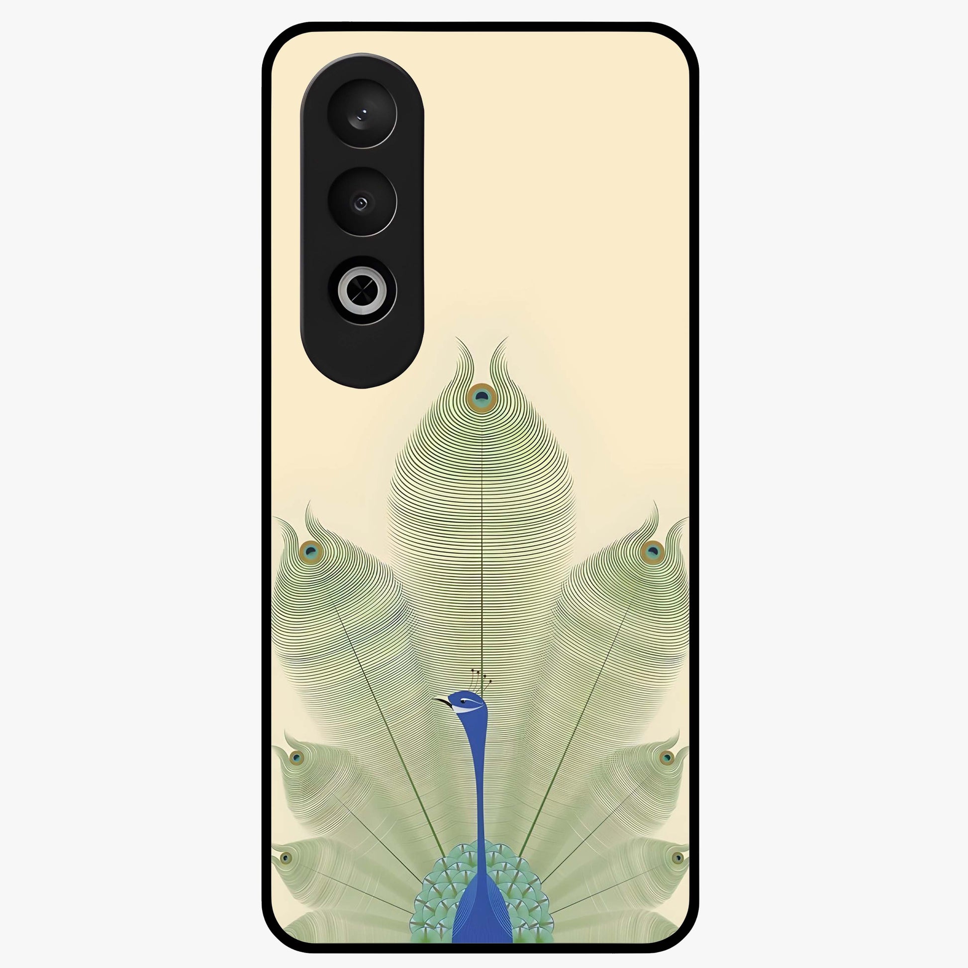 Peacock Feather Grace Glass Case for 1+Nord CE 4 elegant front view featuring detailed peacock feather artwork