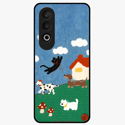 Pet Adventures Glass Case for 1+Nord CE 4 playful front view featuring cute pet themed artwork