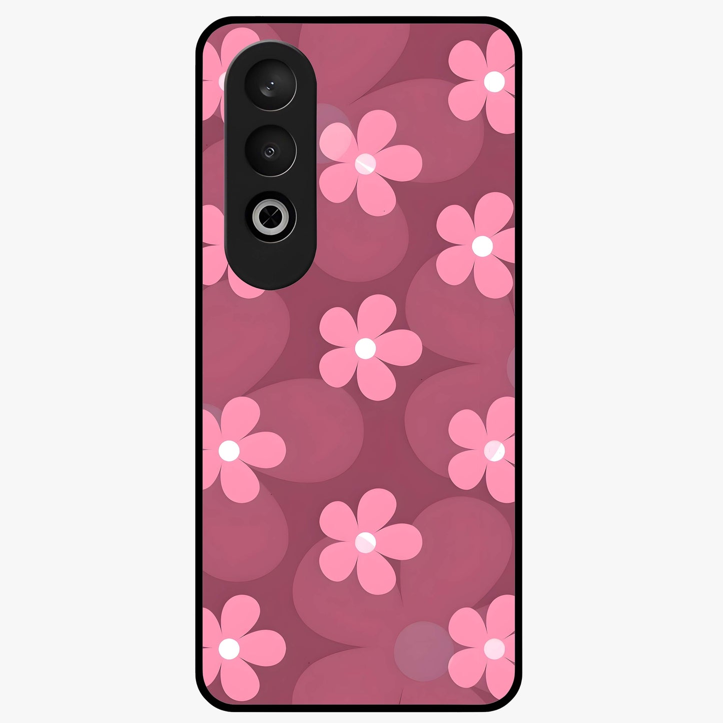Pink Daisy Flower Pattern Glass Case for 1+Nord CE 4 cheerful front view featuring daisy floral artwork in pink tones