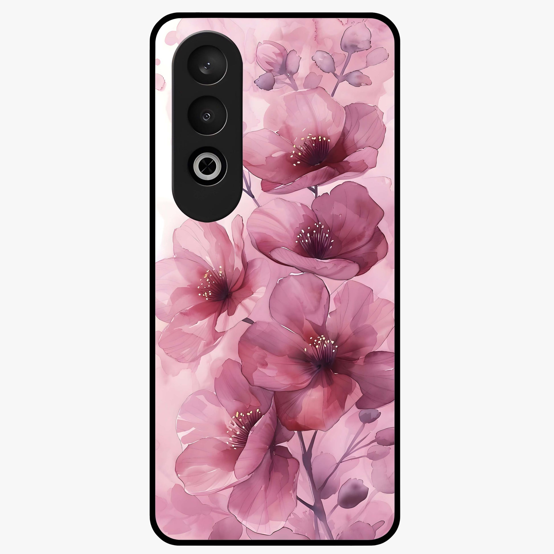 Pink Floral Glass Case for 1+Nord CE 4 elegant front view featuring soft pink flower artwork