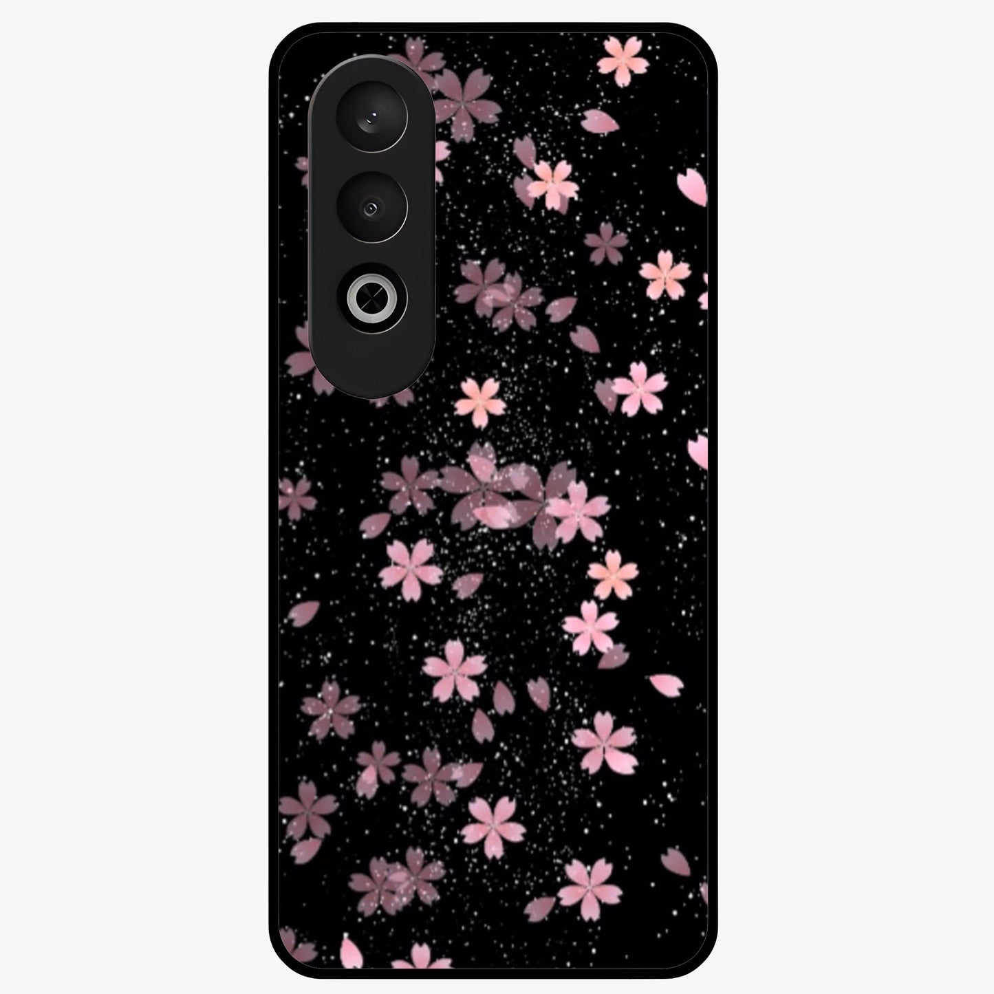 Pink Flower Black Background Glass Case for 1+Nord CE 4 striking front view featuring vibrant pink flower on dark backdrop
