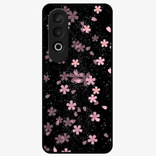 Pink Flower Black Background Glass Case for 1+Nord CE 4 striking front view featuring vibrant pink flower on dark backdrop