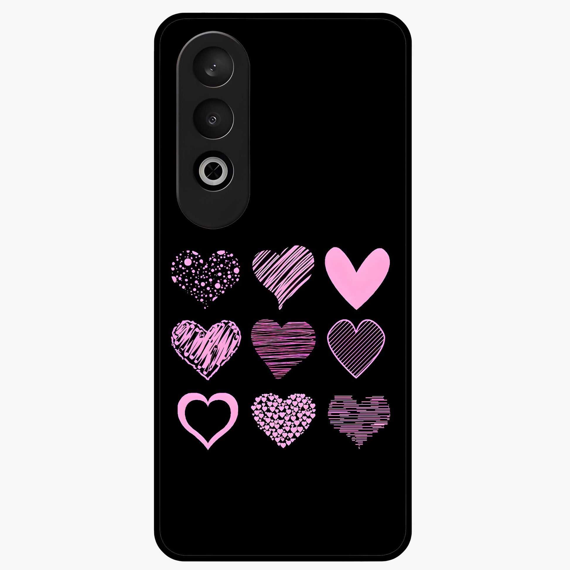 Pink Heart Aesthetic Glass Case for 1+Nord CE 4 cute front view featuring minimal heart artwork in soft pink tones