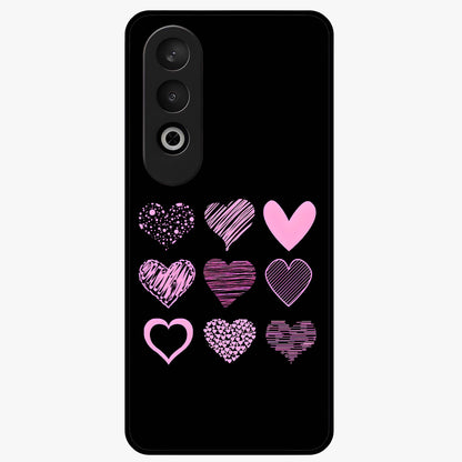 Pink Heart Aesthetic Glass Case for 1+Nord CE 4 cute front view featuring minimal heart artwork in soft pink tones
