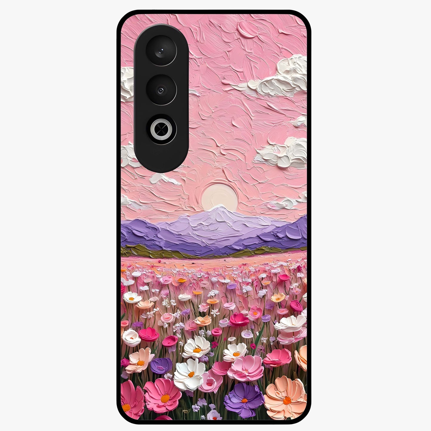 Pink Pastel Groovy Art Glass Case for 1+Nord CE 4 playful front view featuring groovy retro artwork in pastel pink tones