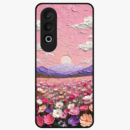 Pink Pastel Groovy Art Glass Case for 1+Nord CE 4 playful front view featuring groovy retro artwork in pastel pink tones